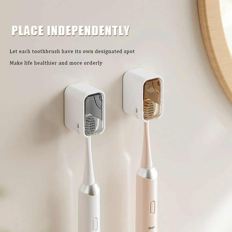 A simple wind-driven toothbrush holder with a cover, dust-proof box, no need to drill holes, wall mounted electric toothbrush ho