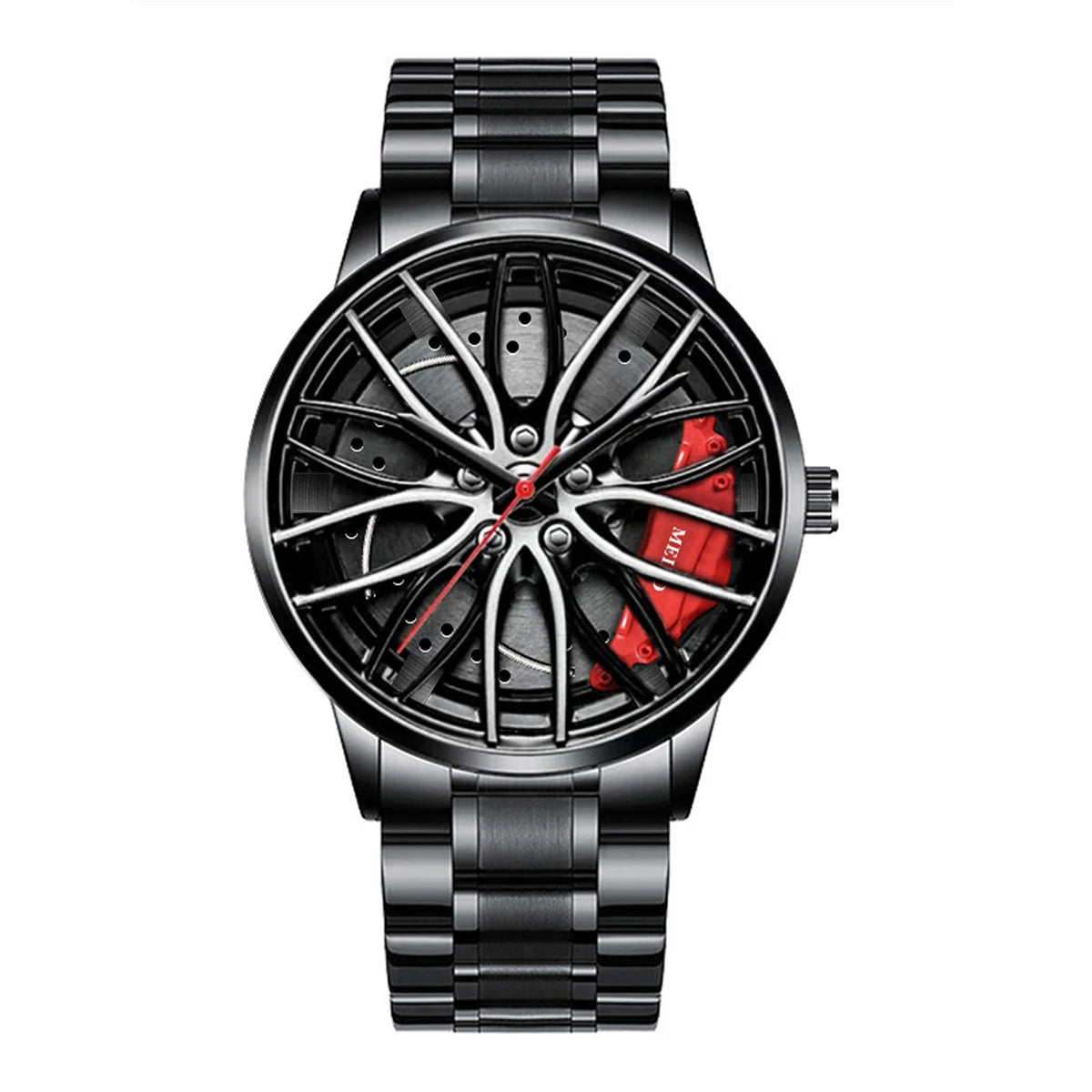 Men's Sports 3D Car Wheel Quartz Watch – Stainless Steel Band Wristwatch