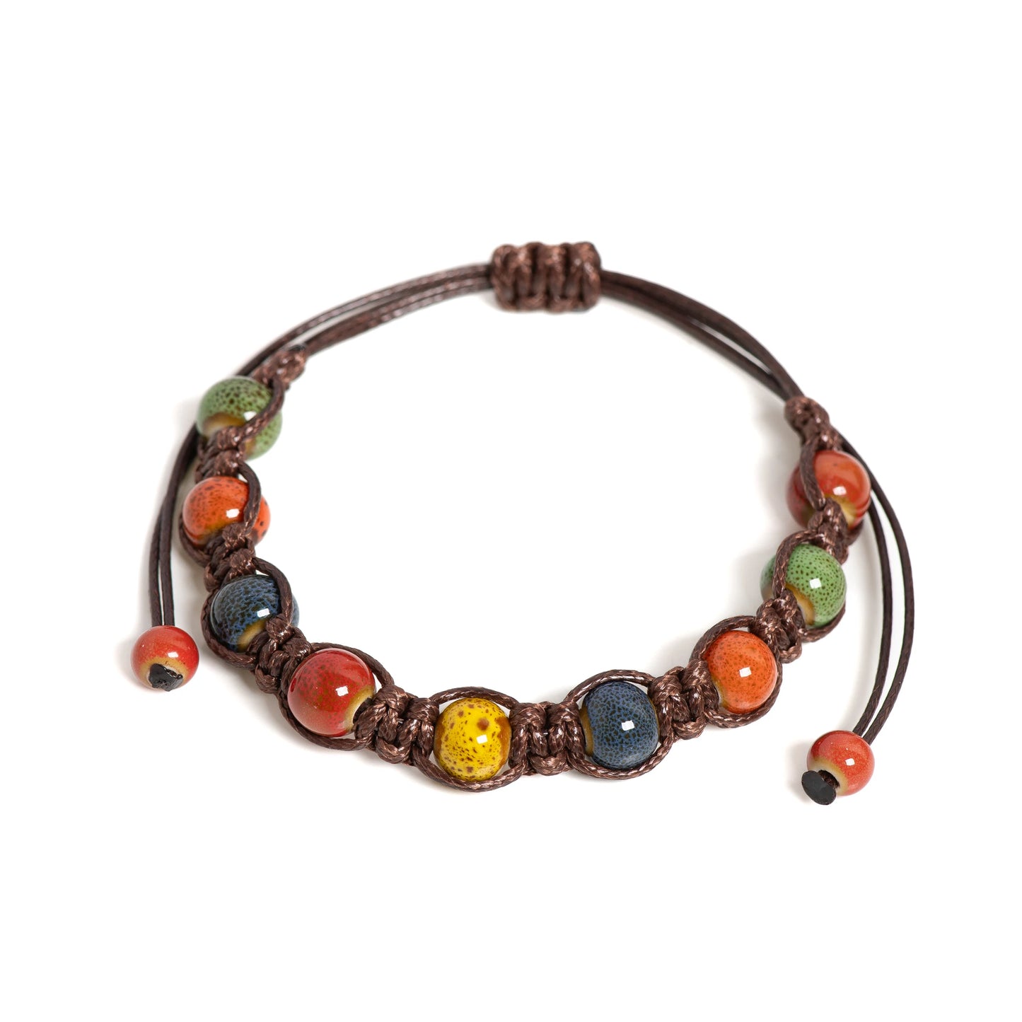 Handmade Colorful Ceramic Bracelet – Adjustable Coffee Cord Bohemian Artistic Jewelry