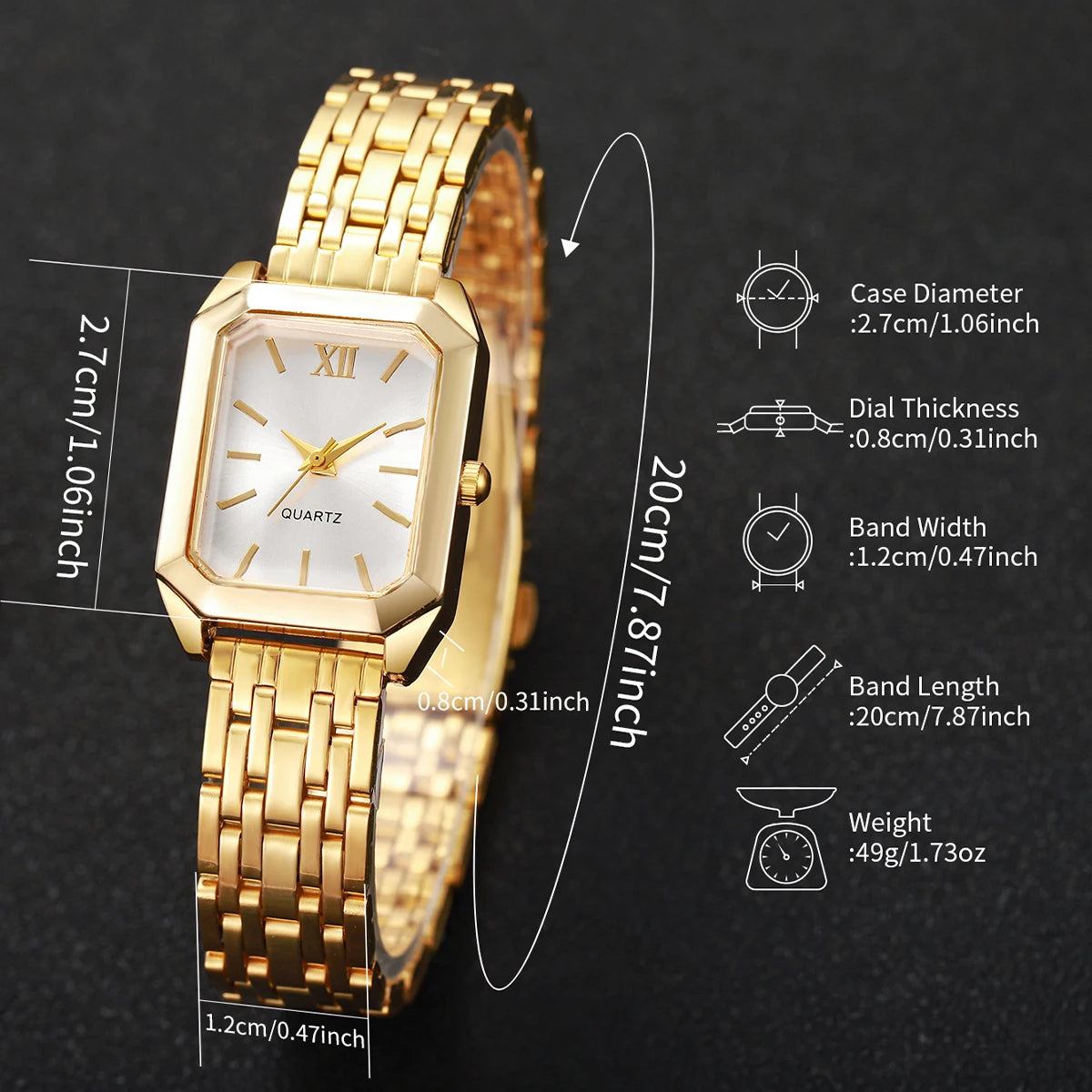Fashion Rectangle Women's Quartz Watch – Casual Ladies Wristwatch Set