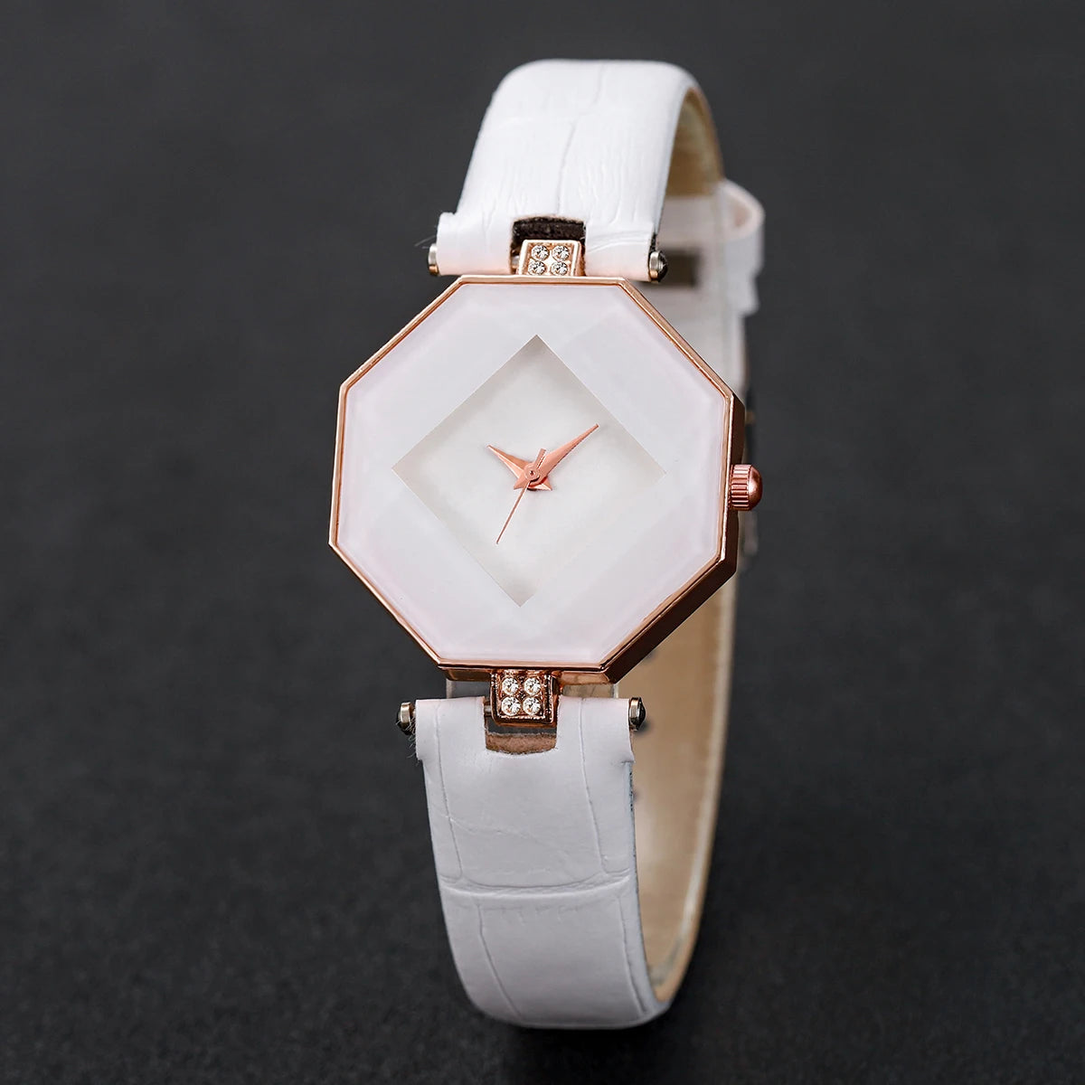Fashion Women's Leather Band Quartz Watch & Pearl Bracelet Set – 2PCS Analog Wristwatch