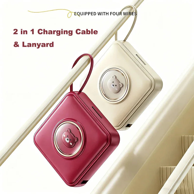 Mini Power Bank 20000mAh Portable Charger with Built-in 4 Cables Makeup Mirror Cute Pet Cartoon External Battery