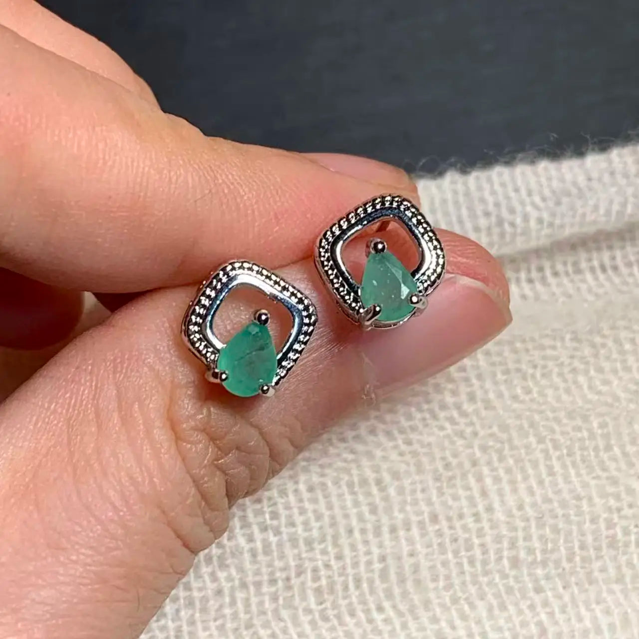 Natural Emerald Stud Earrings – 925 Sterling Silver 5x3MM Fine Jewelry for Women