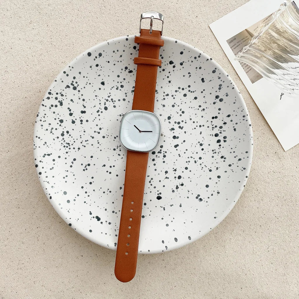 Simple Square Women's Watch – Leather Strap Minimalist Quartz