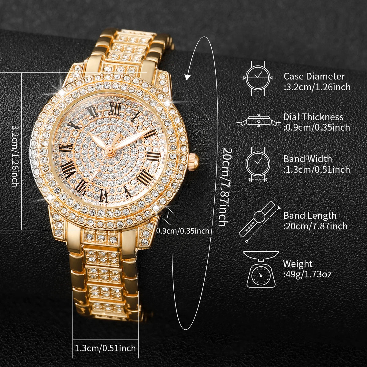Luxury Full Diamond Women's Quartz Watch & Bracelet Set – 2PCS Gold Steel Band Wristwatch