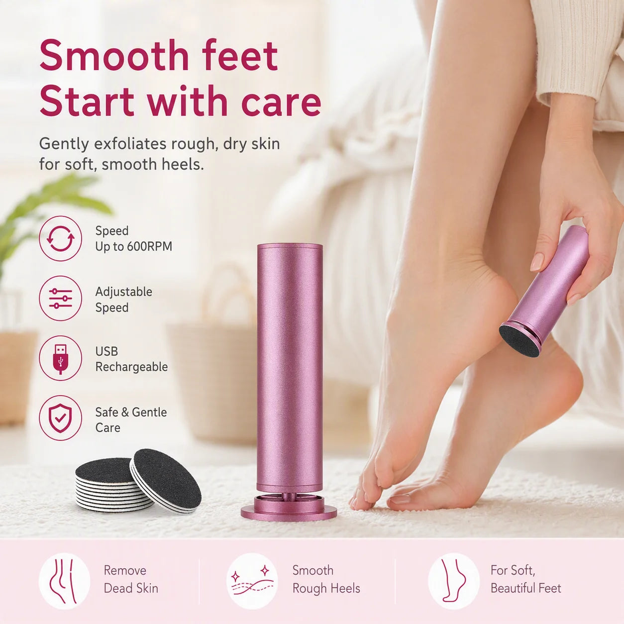 Electric Foot File – 360° Rotation USB Callus Remover with 20 Sandpaper Discs
