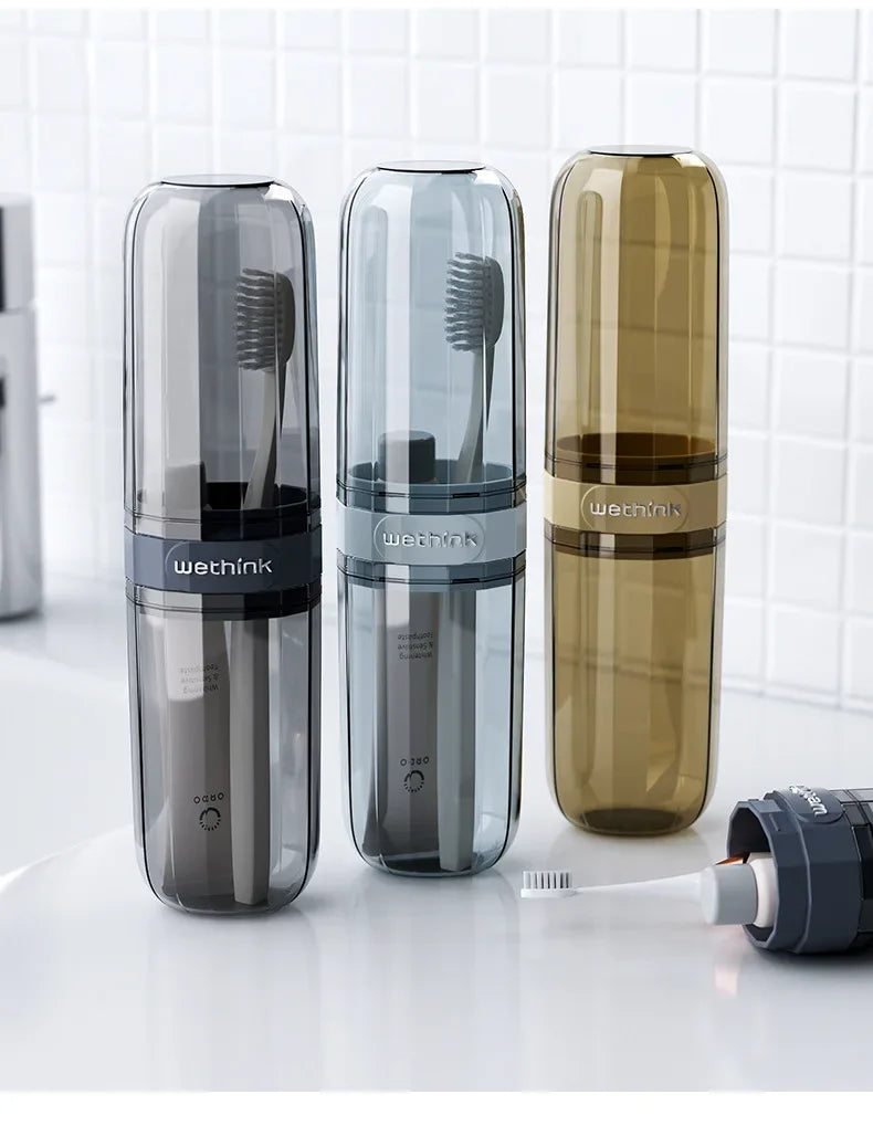 Portable Clear Toothbrush Travel Case, Hard Shell All-in-One Organizer for Business Trips Gym & Commute, Hygienic Secure Design