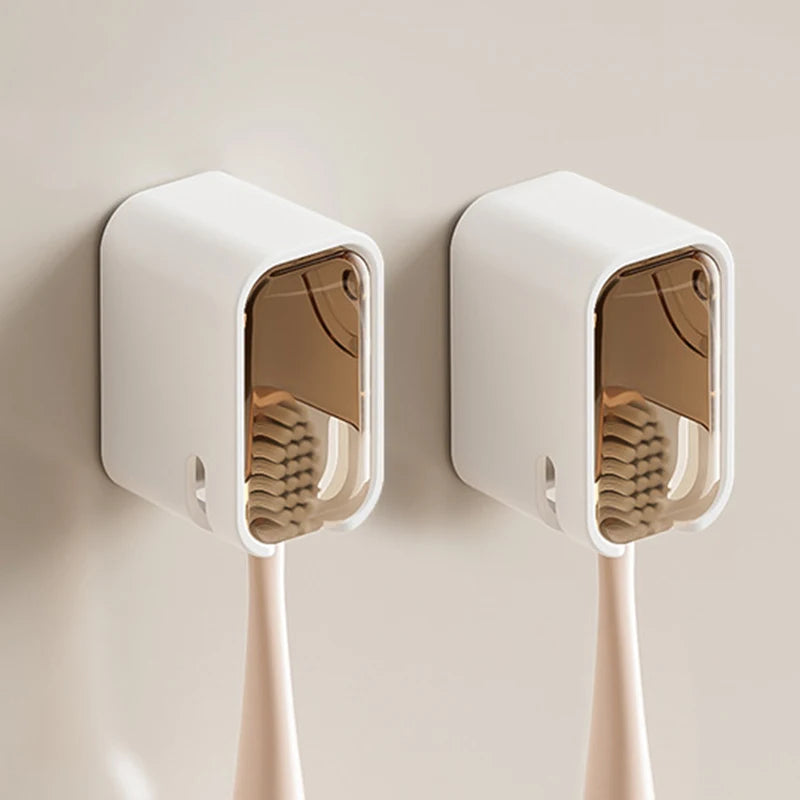 A simple wind-driven toothbrush holder with a cover, dust-proof box, no need to drill holes, wall mounted electric toothbrush ho