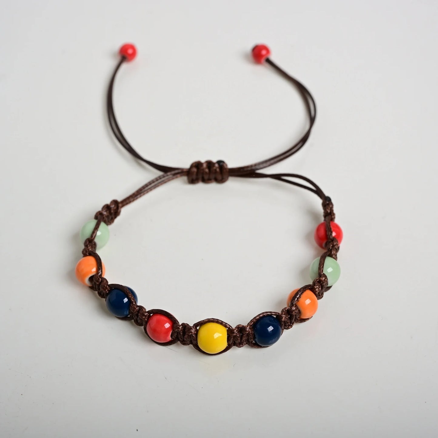 Handmade Colorful Ceramic Bracelet – Adjustable Coffee Cord Bohemian Artistic Jewelry