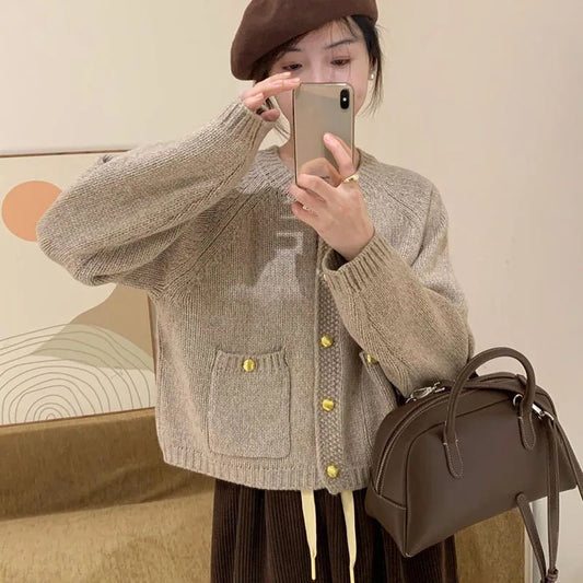 Gold Button Sweater Cardigan - Versatile Winter Top for Women