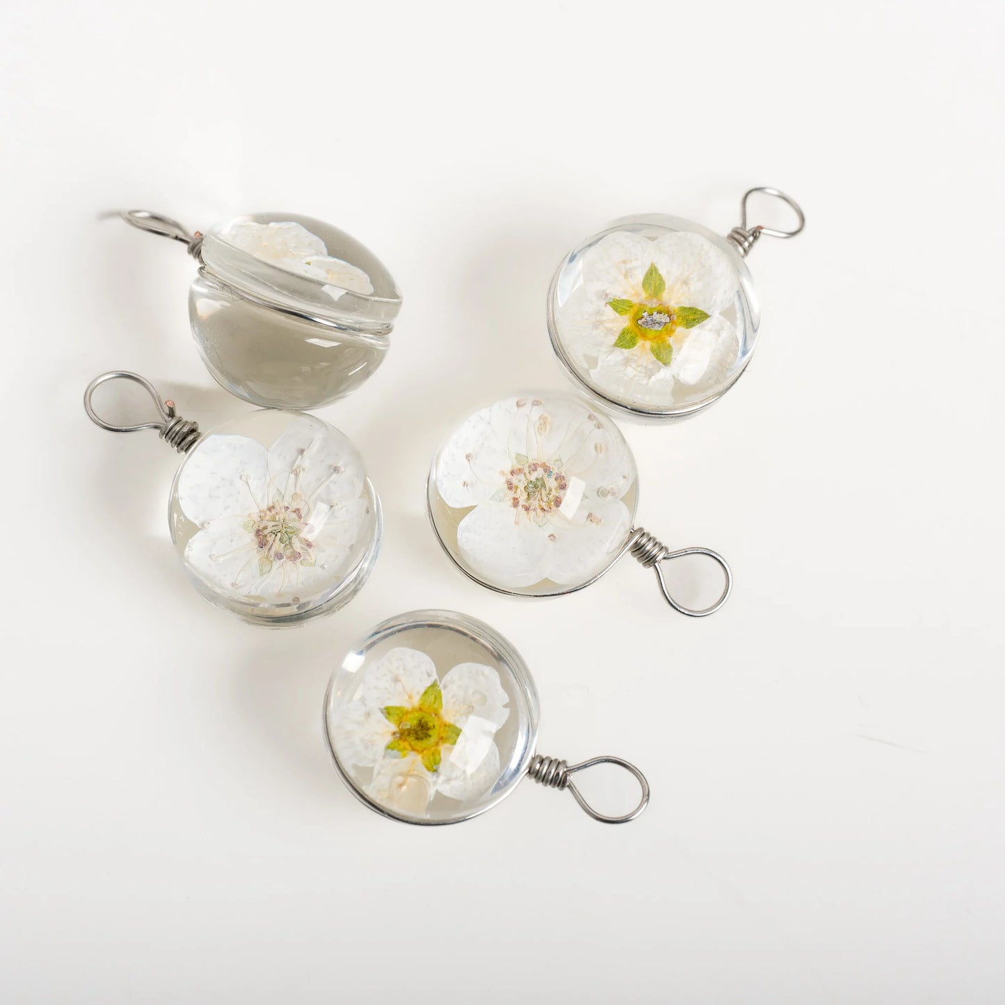Handmade Pressed Flower Glass Charm Pendant – 12MM Mini Floral Dangle for DIY Jewelry