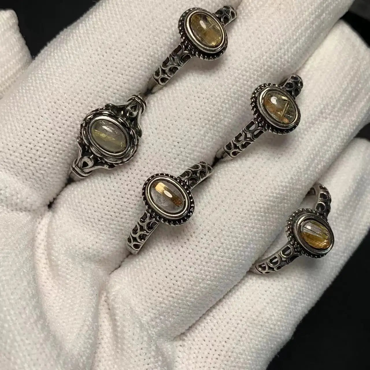 Natural Gold Rutilated Quartz Adjustable Ring – Vintage Fine Jewelry for Women