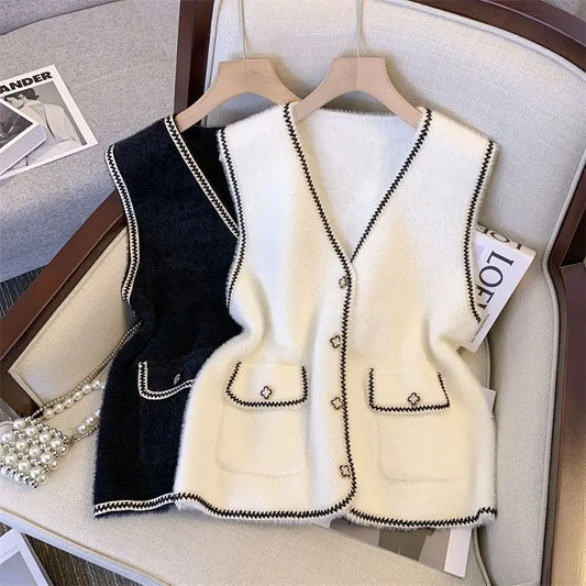 Knitted Vest Women's Spring 2025 New Loose Little Fragrance Mink Top Woolen Sweater Tank Top
