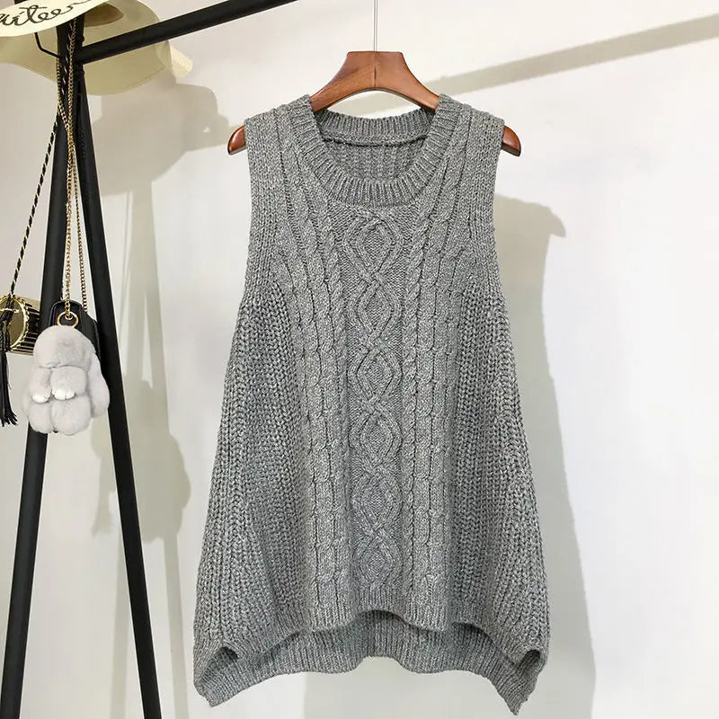 Autumn/Winter Thick Wool Knitted Vest for Women - Loose Fit, Long Length, Round Neck