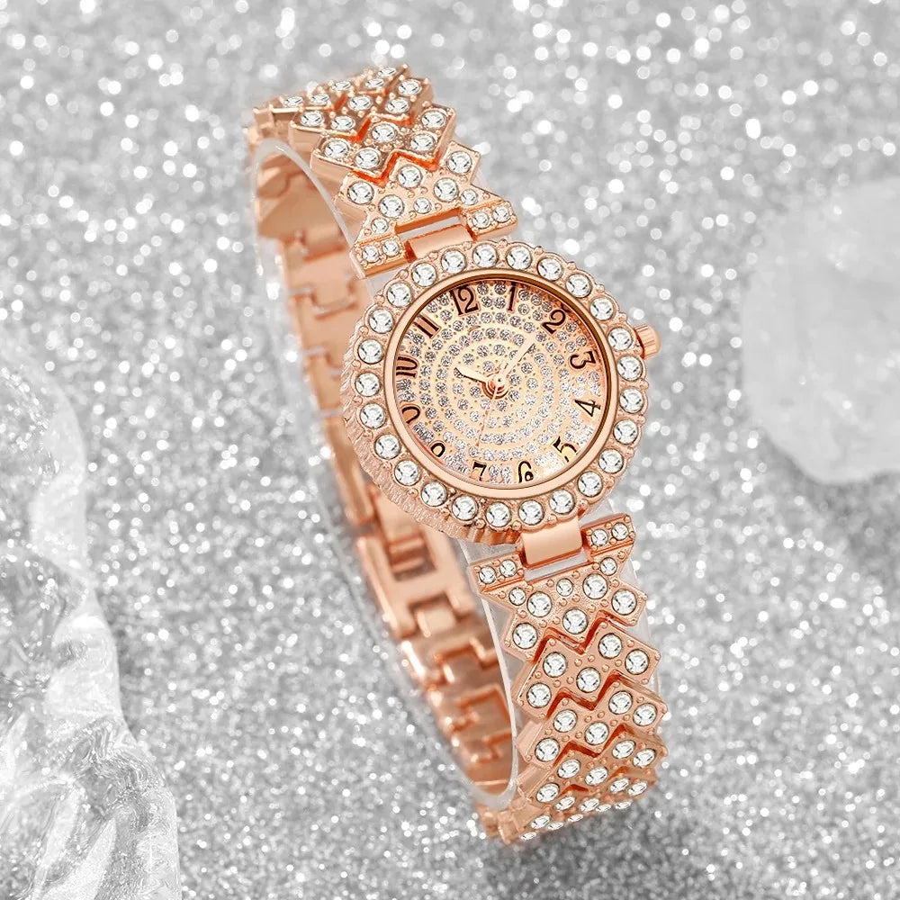 Luxury Rhinestone Women's Quartz Watch & Jewelry Set – 5PCS Elegant Bracelet Wristwatch
