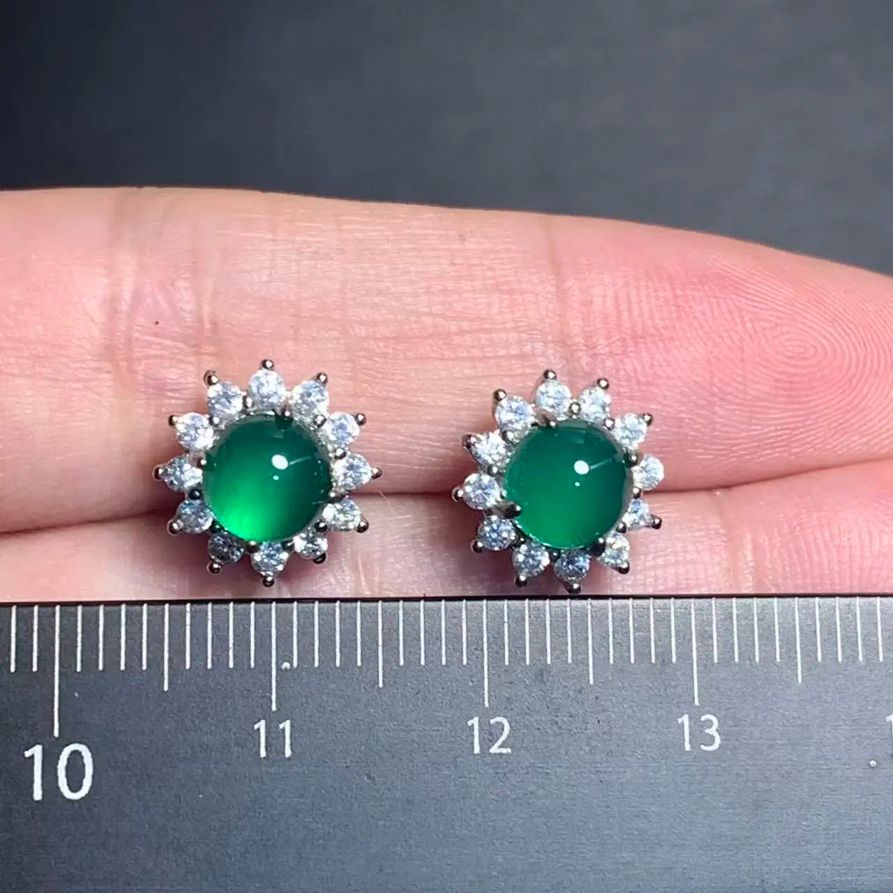 Natural Green Chalcedony Stud Earrings – 925 Sterling Silver for Women