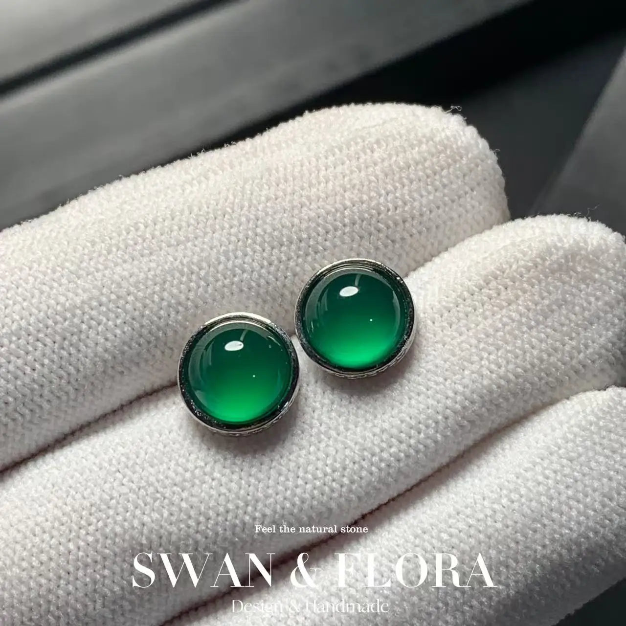 Natural Green Chalcedony Stud Earrings – 925 Sterling Silver Fine Jewelry for Women