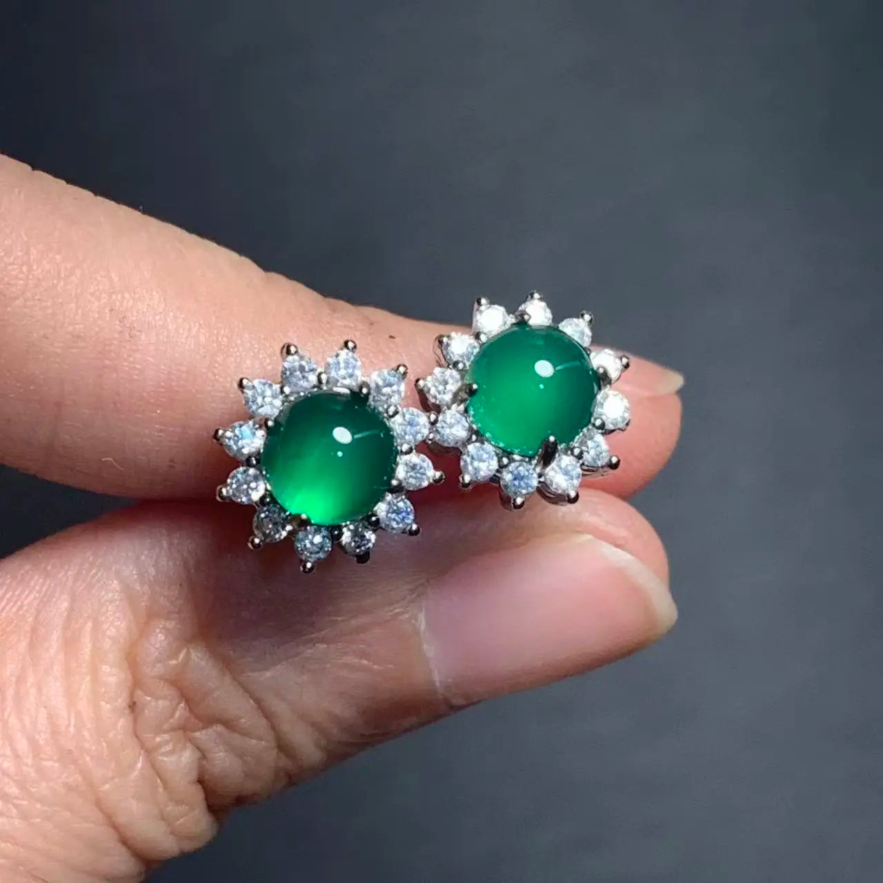 Natural Green Chalcedony Stud Earrings – 925 Sterling Silver for Women