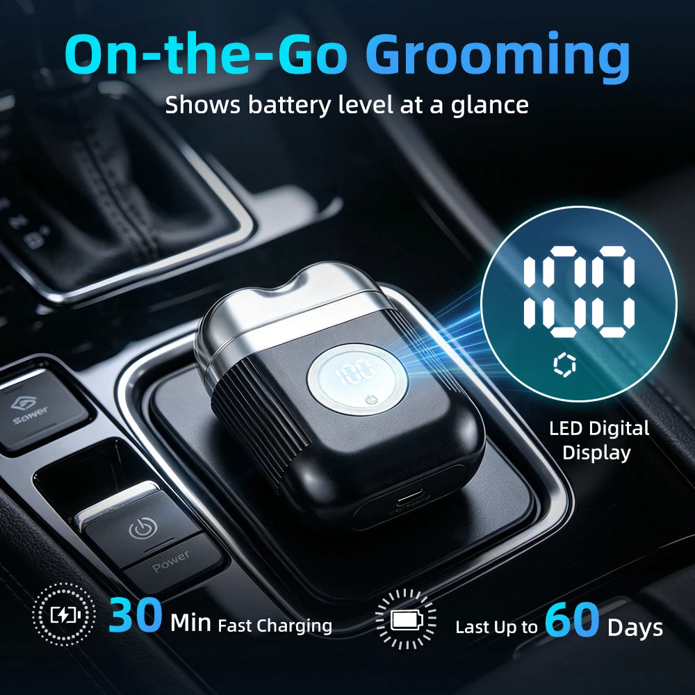 Electric Foil Shaver for Men 3 Floating Blades LED Display IPX7 Waterproof Cordless Portable Mini Razor Wet Dry Use