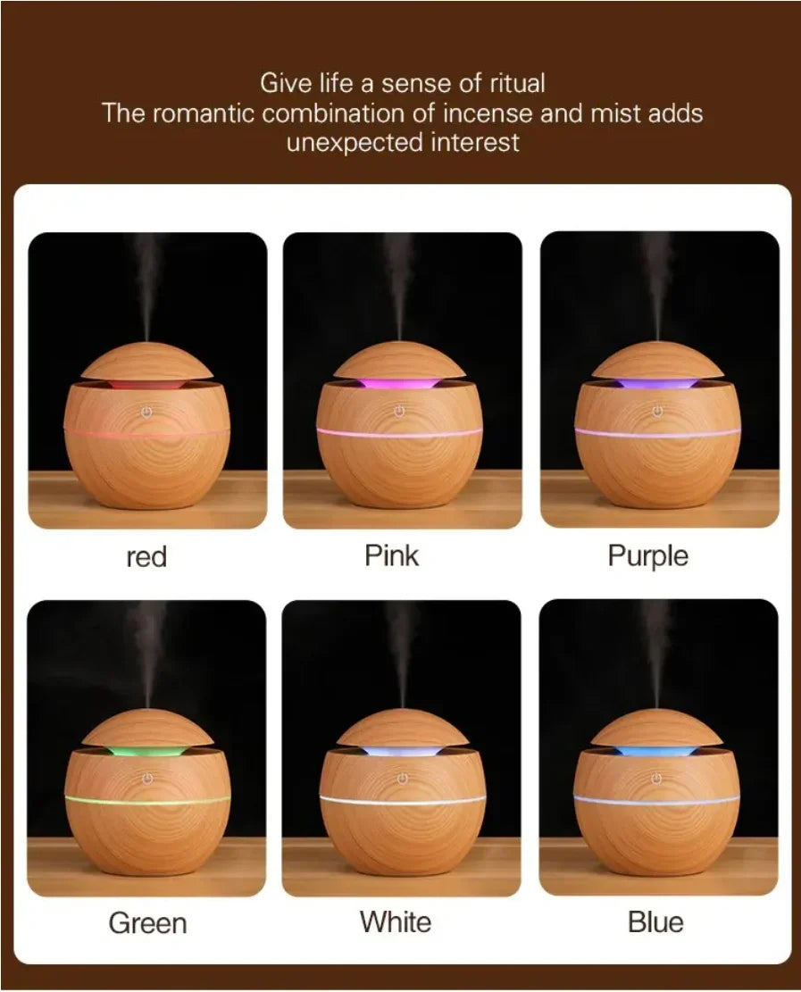 USB Ultrasonic Cool Mist Essential Oil Humidifier - Mini Wood Grain Design