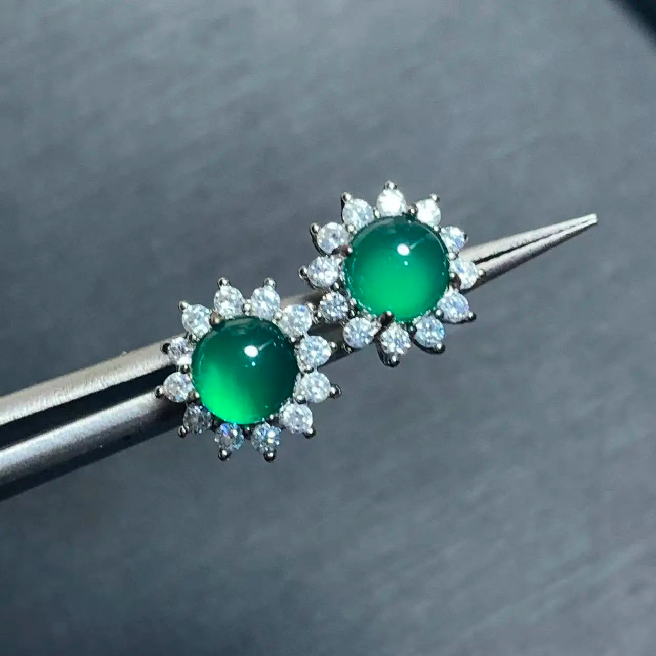 Natural Green Chalcedony Stud Earrings – 925 Sterling Silver for Women