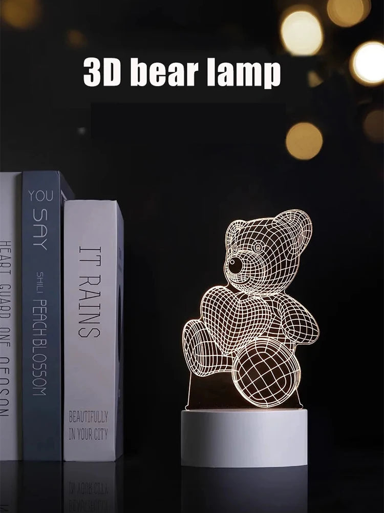 3D Creative Bear Lamp - Acrylic USB LED Night Light for Home Decor and Gifts