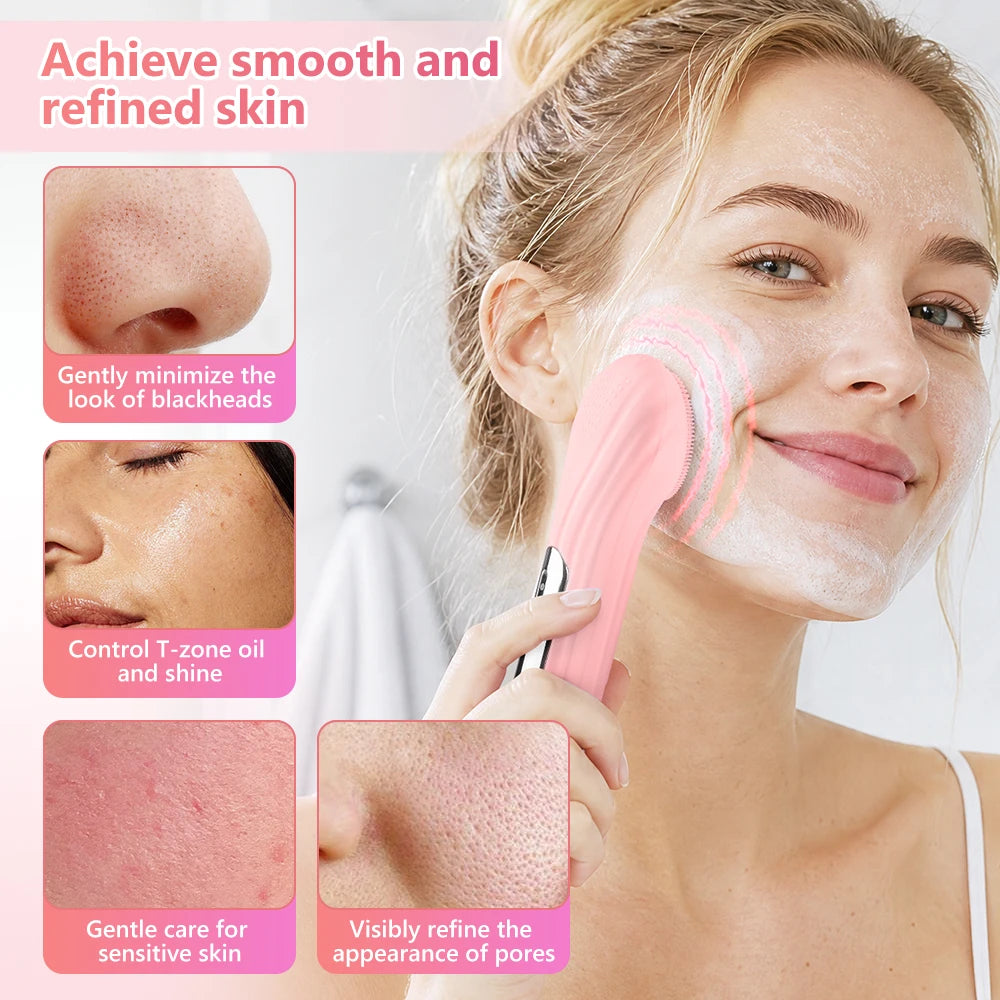 Sonic Silicone Facial Cleansing Brush – IPX7 Waterproof with Warm Massage