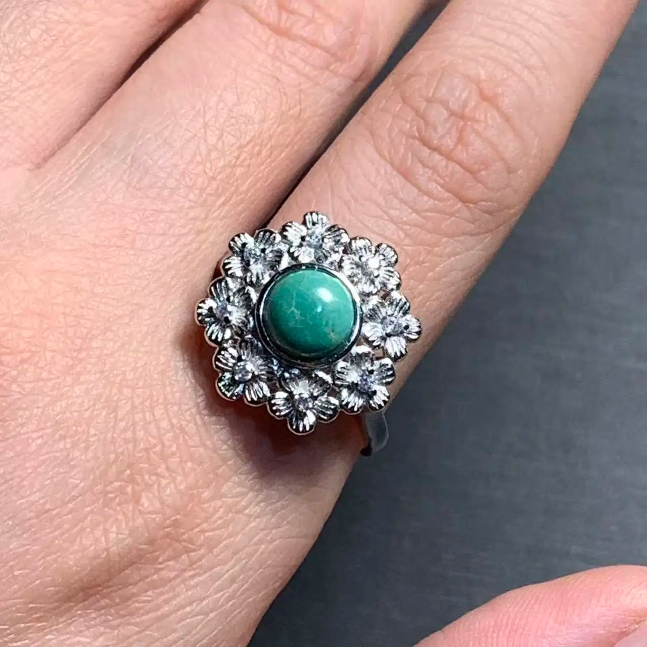 Natural Turquoise Adjustable Ring – Vintage Gemstone Ring for Women
