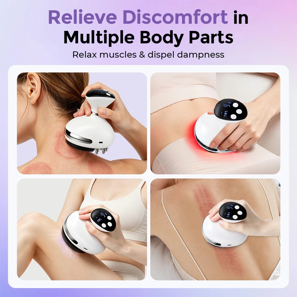 Electric Cupping Massager 9 Levels Suction Red Light Gua Sha Scraper Steel Beads LED Display Rechargeable Portable