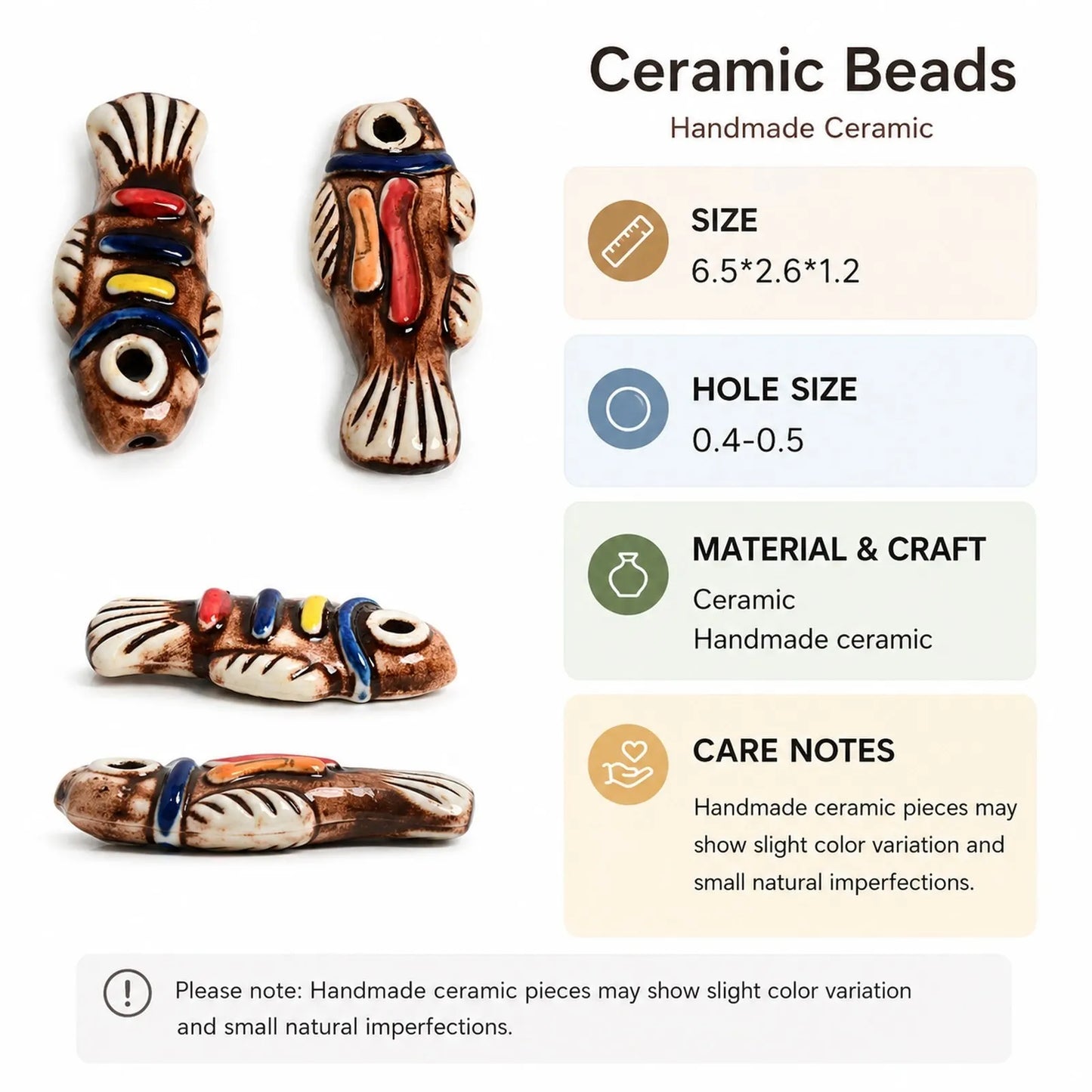 Handmade Ceramic Fish Beads – Large Hole DIY Loose Beads for Jewelry Making
