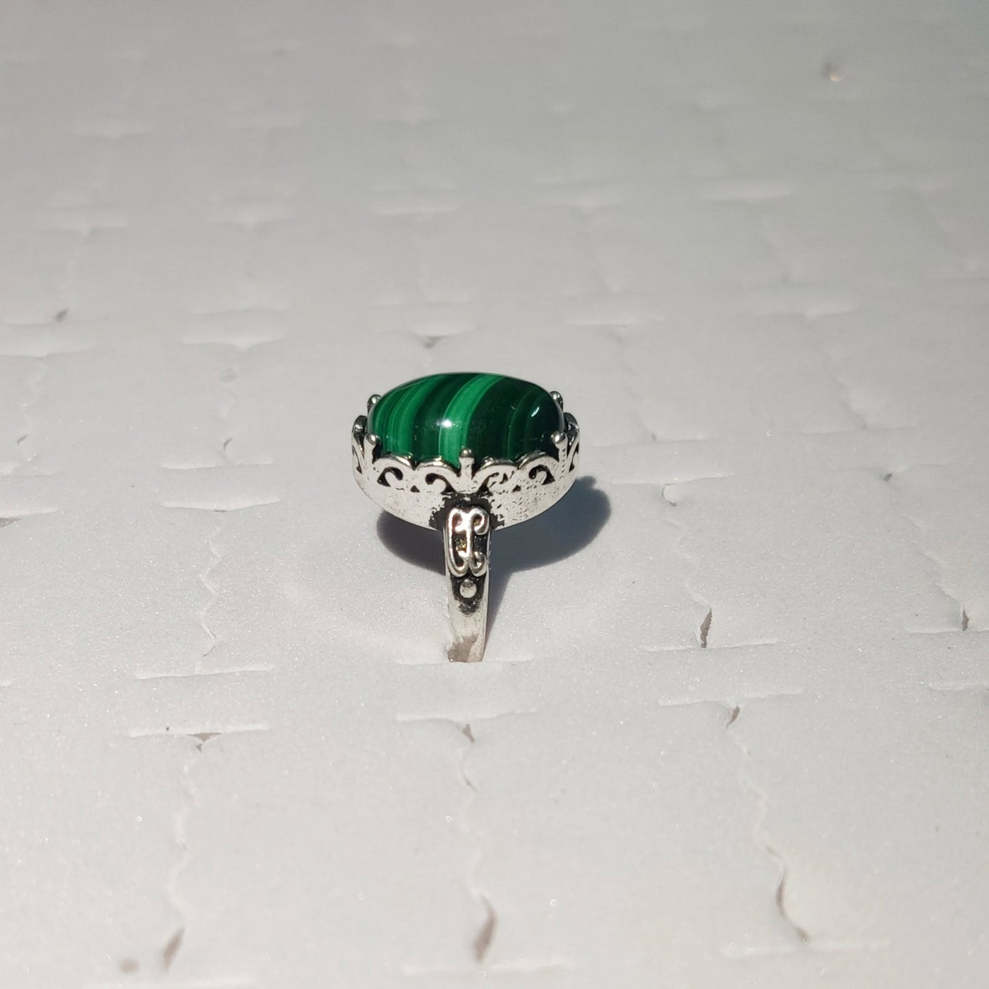 Natural Malachite Ring – 14MM Handmade Green Gemstone Ring for Women