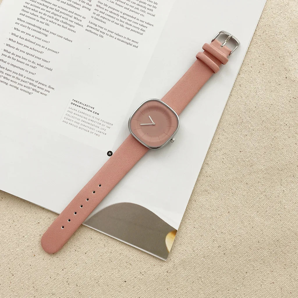 Simple Square Women's Watch – Leather Strap Minimalist Quartz