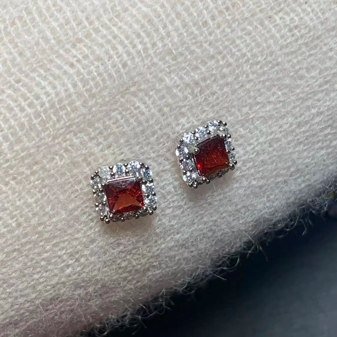 Natural Garnet Copper Stud Earrings – Genuine Red Gemstone for Women