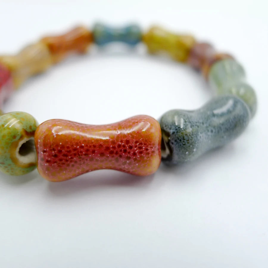 Handmade Heart Ceramic Bead Bracelet – Retro Artisan Jewelry for Women