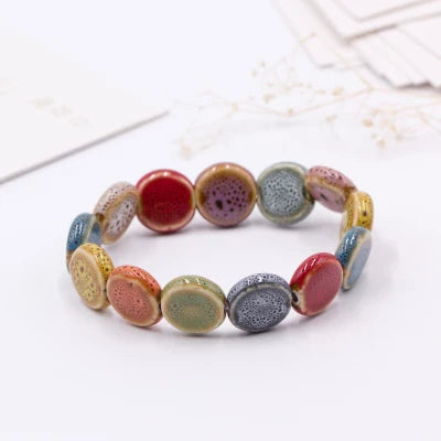 Handmade Heart Ceramic Bead Bracelet – Retro Artisan Jewelry for Women