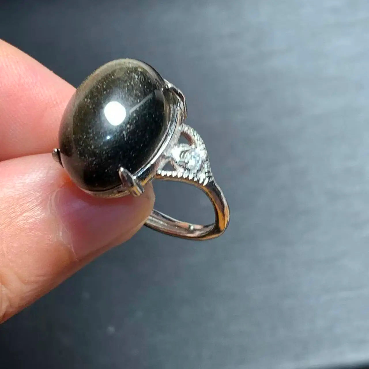 Natural Obsidian Adjustable Ring – Vintage Fine Jewelry for Women
