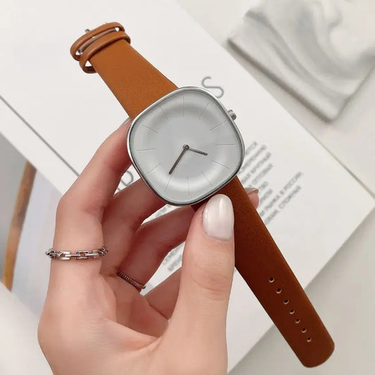 Simple Square Women's Watch – Leather Strap Minimalist Quartz