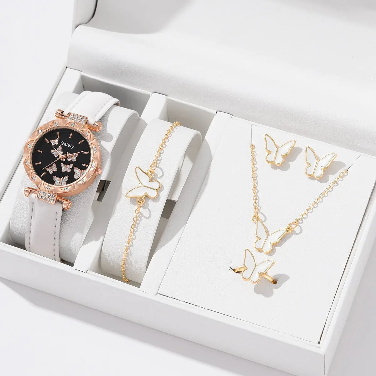 Women Watch Ring Necklace Earrings Bracelet Set Watches Butterfly