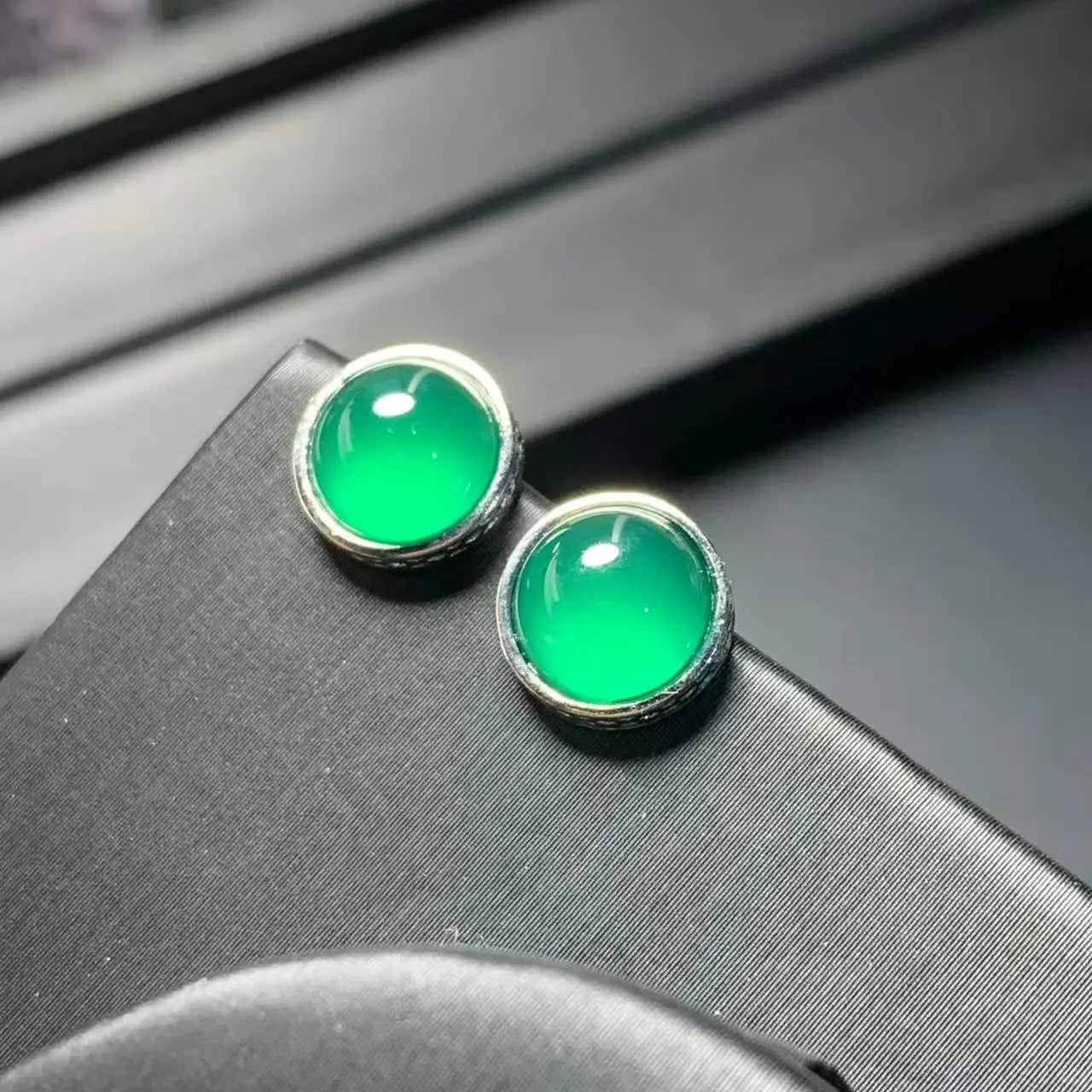 Natural Green Chalcedony Stud Earrings – 925 Sterling Silver Fine Jewelry for Women