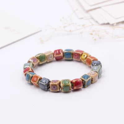 Handmade Heart Ceramic Bead Bracelet – Retro Artisan Jewelry for Women