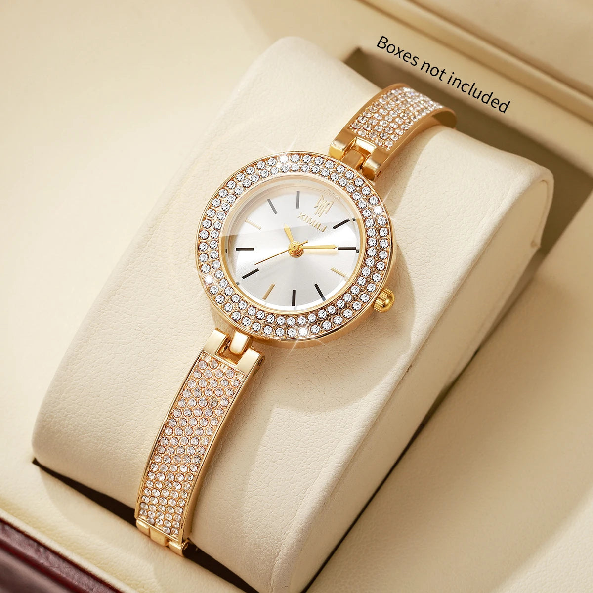 Luxury Rhinestone Bangle Women's Quartz Watch – Full Diamond Bezel Bracelet Wristwatch