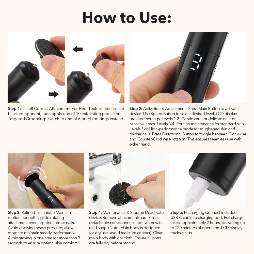 Electric Callus Remover – 6-Speed USB-C Rechargeable Pedicure Tool