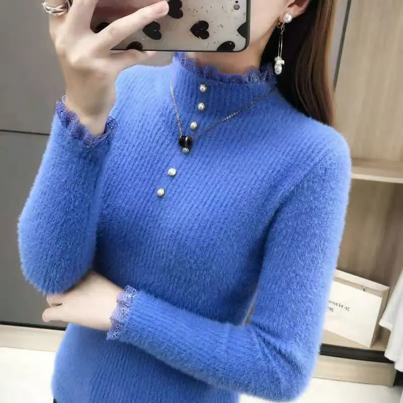 "Autumn/Winter Thick Ribbed Knit Pullover Sweater for Women"
