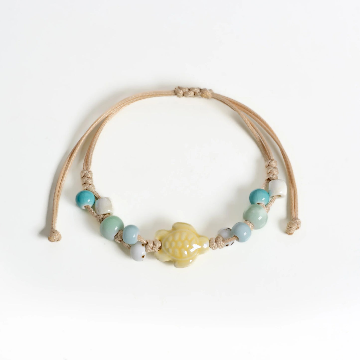 Handmade Ceramic Sea Turtle Bracelet – Adjustable Wax Cord Ocean Beach Jewelry for Women & Girls