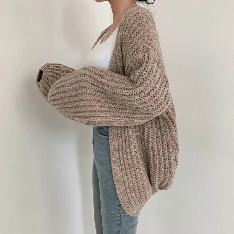Women Vintage Harajuku Lantern Sleeve Cardigan Sweater Casual Korean Fall Streetwear Tops Coat Chic Lazy Wind Y2k Sweater