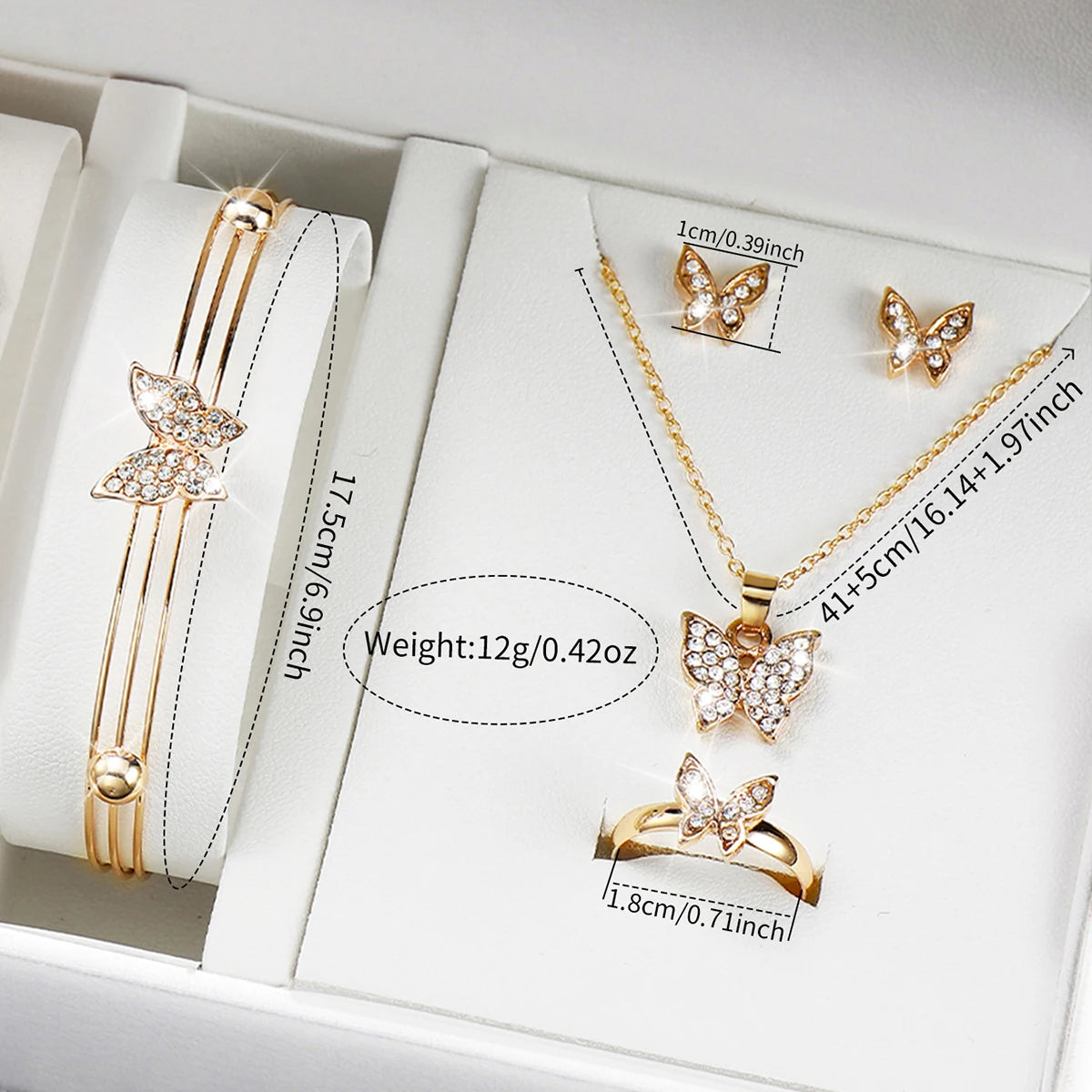 Fashion Heart Women's Quartz Watch & Butterfly Jewelry Set – 3/6PCS Golden Plastic Band Wristwatch