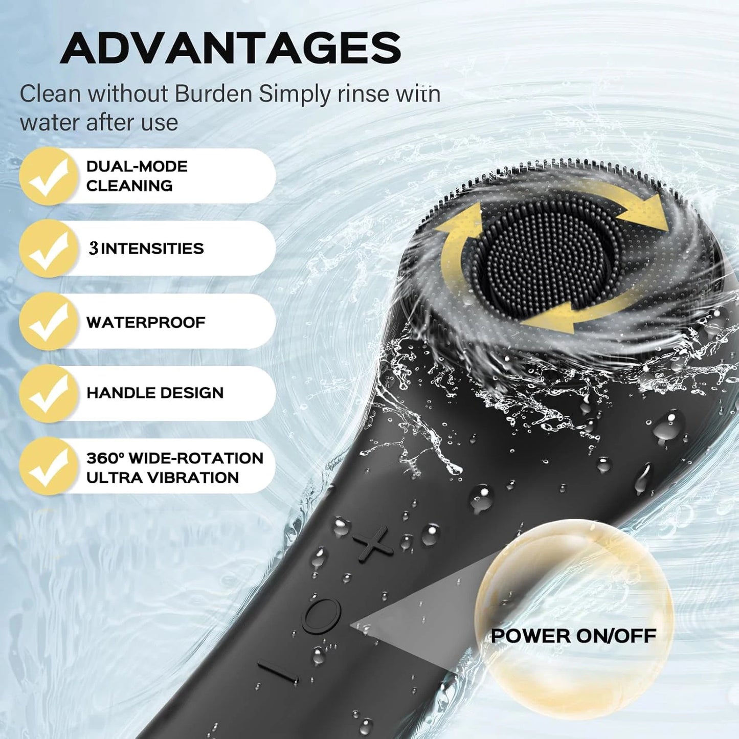 360° Rotating Facial Cleansing Brush – USB Rechargeable Silicone Massager