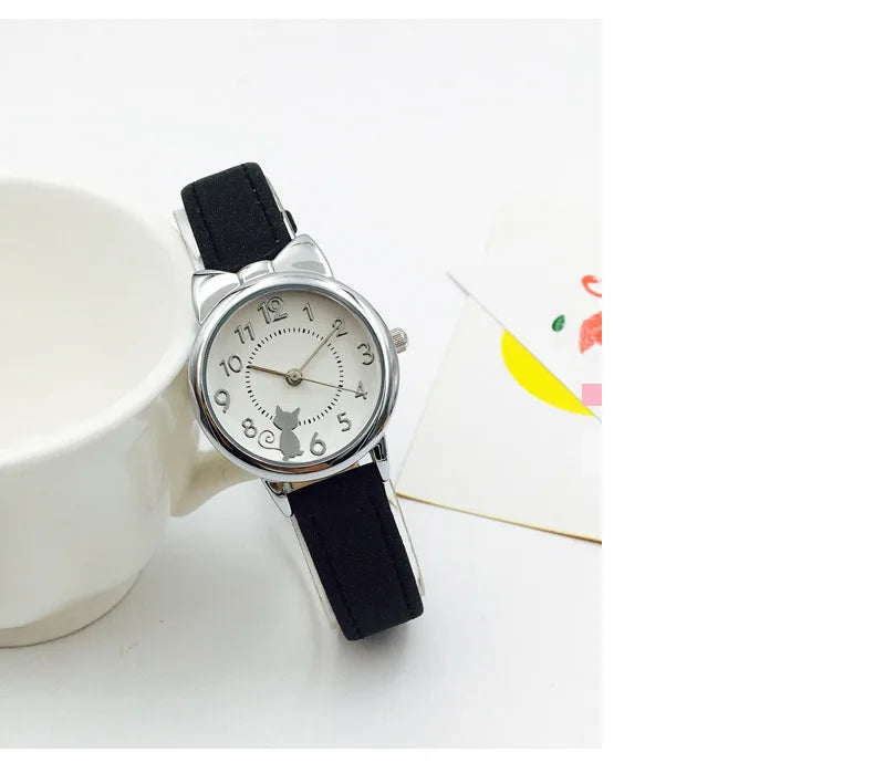 Kids' Cute Cat Cartoon Watch for Girls – Waterproof Quartz
