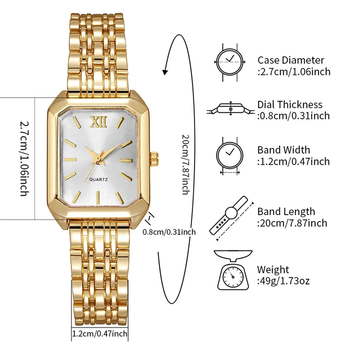 Elegant Rectangle Women's Quartz Watch & Rhinestone Bracelet Bangle Set – 4PCS Ladies Wristwatch