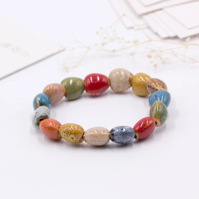 Handmade Heart Ceramic Bead Bracelet – Retro Artisan Jewelry for Women